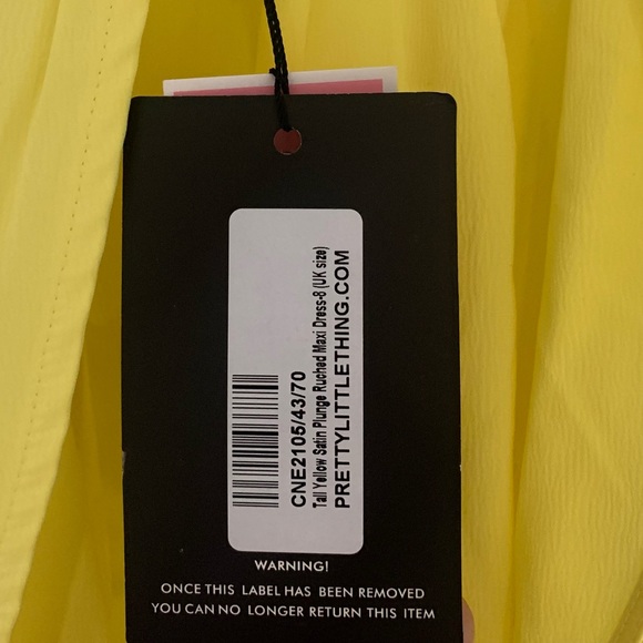 PrettyLittleThing Satin Yellow Dress - Picture 6 of 7